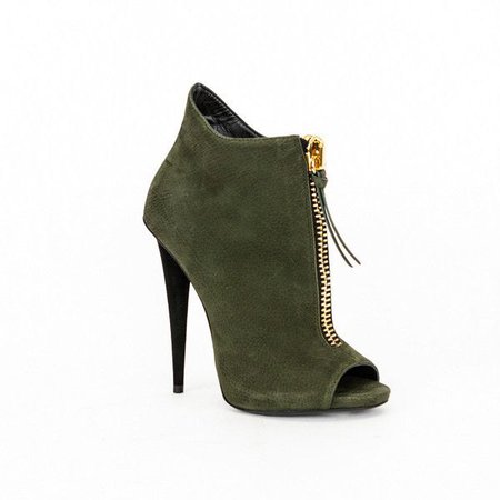 Olive Green Peep Toe Ankle Boots