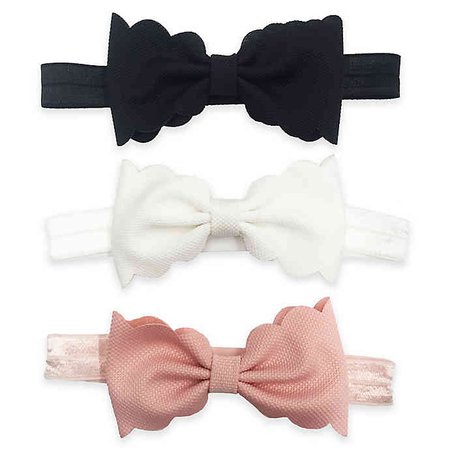 Tiny Treasures 3-Pack Infant Scallop Bow Headbands in Pink/White/Black | buybuy BABY