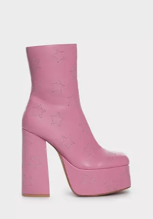 Koi Footwear Embroidered Platform Boots - Pink/Silver Stars – Dolls Kill