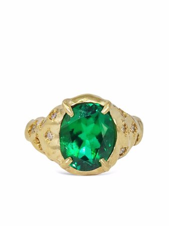 SUSANNAH KING 9kt yellow gold Vita emerald and diamond signet ring