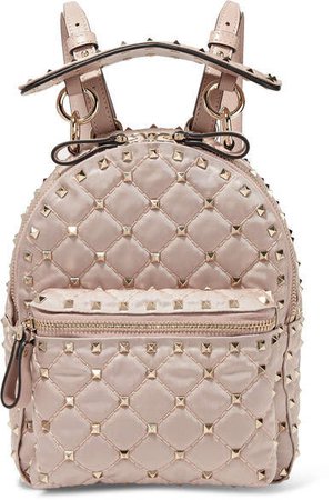 Garavani The Rockstud Spike Leather-trimmed Quilted Satin-twill Backpack - Blush
