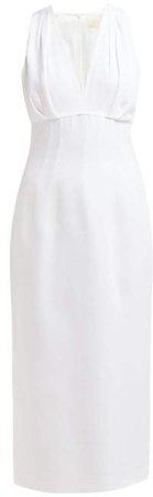 Pleated Crepe Midi Dress - Womens - White