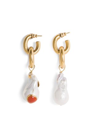Pearl and orange drop earrings