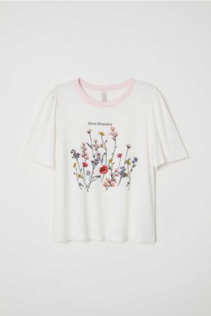 T-shirt with Printed Design - White/Flowers - Ladies | H&M US