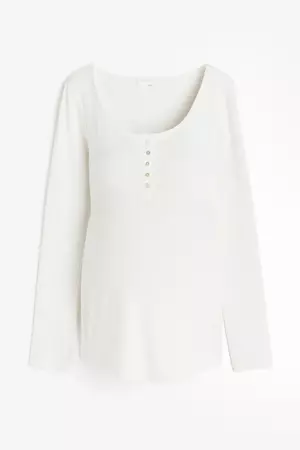 MAMA Before & After Ribbed Henley Top - White - Ladies | H&M CA