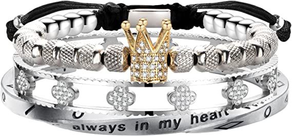 Amazon.com: Uacife 3PCS Stainless Steel Wrap Bracelets for Women Gold Crown Heart Cross Bangle Bracelets Twisted Cable Boys Bracelet Adjustable Cuff Bracelet Luxury Jewelry Bracelets Gifts (Crown-silver): Clothing, Shoes & Jewelry