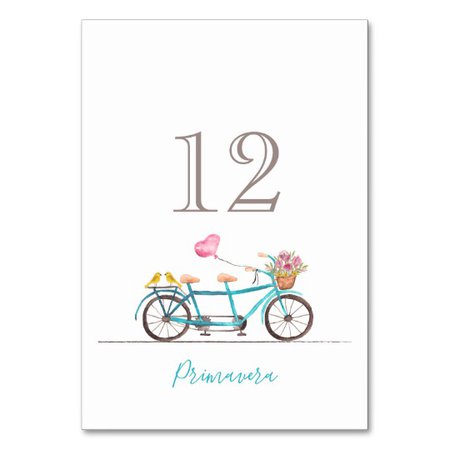 Watercolor Tandem Bicycle Wedding Table Number | Zazzle.com