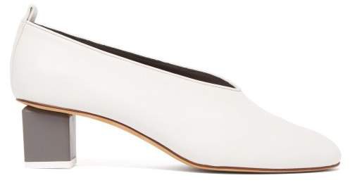 Gray Matters - Mildred Block Heel Leather Pumps - Womens - White
