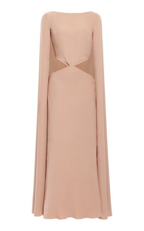 Cape-Detailed Cutout Silk Midi Dress By Valentino | Moda Operandi
