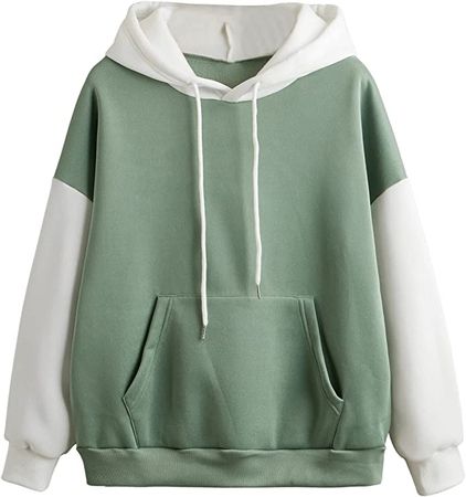SweatyRocks Women's Graphic Long Sleeve Sweatshirt Drawstring Hoodies with Pocket Green S at Amazon Women’s Clothing store