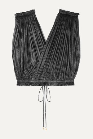 Elena Makri | Antigone cropped pleated metallic silk-tulle wrap top | NET-A-PORTER.COM