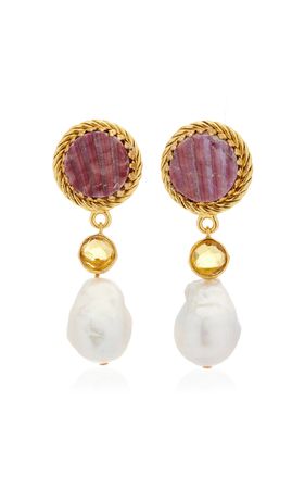 Galley Beach Gold-Plated Pearl And Citrin Earrings By Brinker & Eliza | Moda Operandi