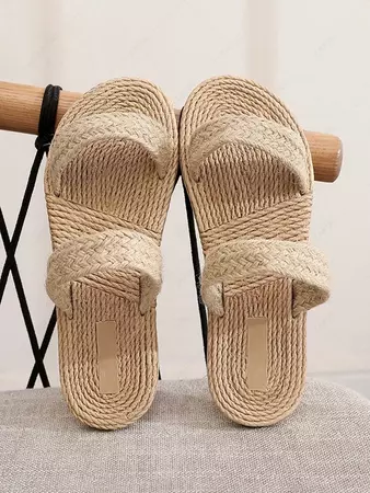 Straw Double Straps Slippers In LIGHT COFFEE | ZAFUL 2024