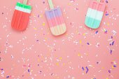 Table Top View Aerial Image Of Sign Or Food Of Summer Season Holiday Background Conceptflat Lay Of Pastel Ice Cream On Modern Rustic Pink Paper Backdropminimalism Creative Design Stock Photo & More Pictures of Fashion | iStock