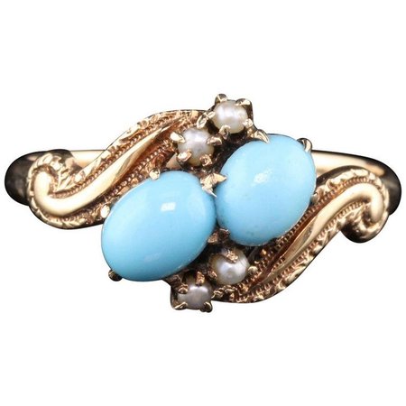 victorian turquoise & pearl ring