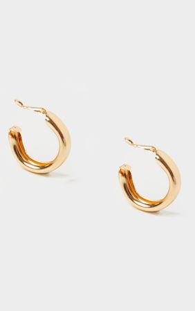 Gold Small Chunky Tubular Hoop Earrings | PrettyLittleThing USA