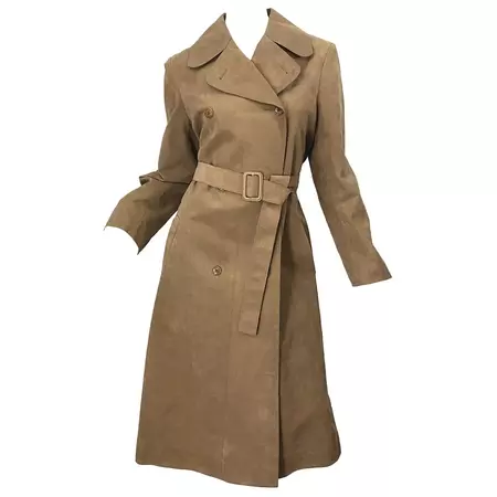 1970s Halston Ultrasuede Khaki Brown Double Breasted Vintage Spy Trench Jacket For Sale at 1stDibs | spy jacket, halston ultrasuede jacket, halston trench coat