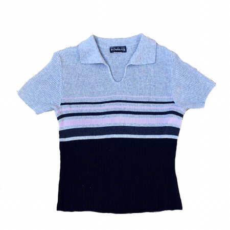 Nineties vintage ribbed knit collared polo Ribbed... - Depop