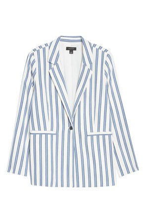 Halogen® Stripe Cinch Sleeve Blazer (Plus Size) white