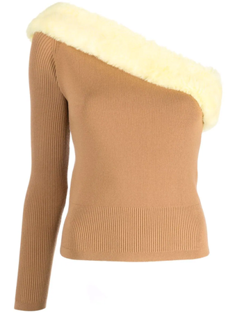 Blumarine | Tan & Yellow Open Shoulder Sweater