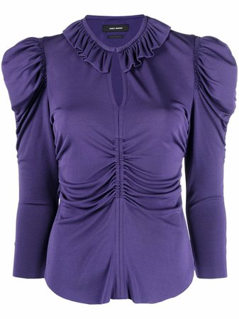 Isabel Marant purple Jen puff-sleeve ruched blouse for women | HT228422P032I at Farfetch.com