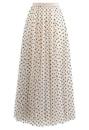 My Secret Weapon Tulle Maxi Skirt in Cream Dots - Retro, Indie and Unique Fashion
