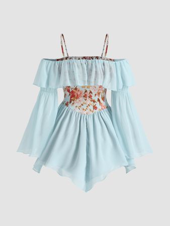 Floral Bell Sleeve Corset Mini Dress - Cider