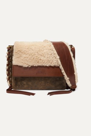 Brown Fleyn shearling and leather shoulder bag | Isabel Marant | NET-A-PORTER