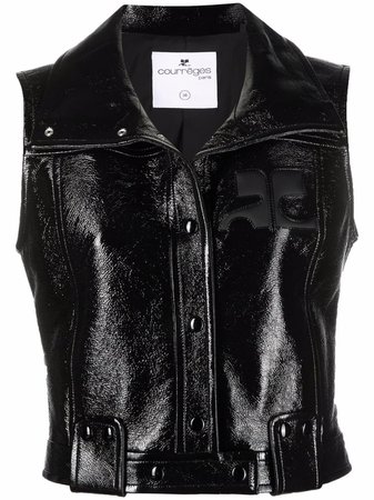 Shop Courrèges cropped sleeveless biker jacket with Express Delivery - FARFETCH