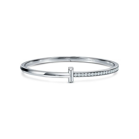 Tiffany & Co, Tiffany T T1 narrow diamond hinged bangle in 18k white gold
