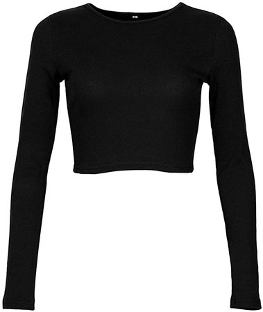 Artfish Women's Round Neck Long Sleeve Knit Ribbed Fitted Basic Crop Top Shirts at Amazon Women’s Clothing store