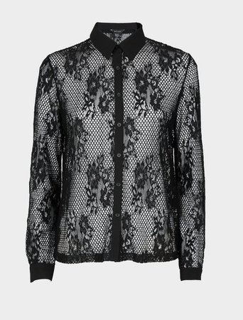 Black Fishnet Lace Shirt | New Look