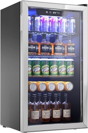 Icyglee Beverage Refrigerator Cooler - 126 Can Mini Fridge with Glass Door Freestanding for Soda Beer or Wine, Beverage Cooler for Home, Office, Bar with Adjustable Removable Shelves, Sliver. : Appliances