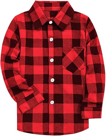 Amazon.com: Kids Long Sleeves Button Down Flannel Cotton Plaid Shirt Tops for Big Boys, Red Black, 12-13 Years = Tag 180: Clothing, Shoes & Jewelry