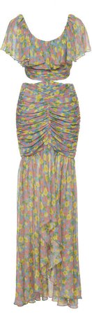 AMUR Amore Floral Cutout Silk Maxi Dress Size: 0