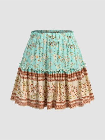 Floral Print Mini Skirt - Cider