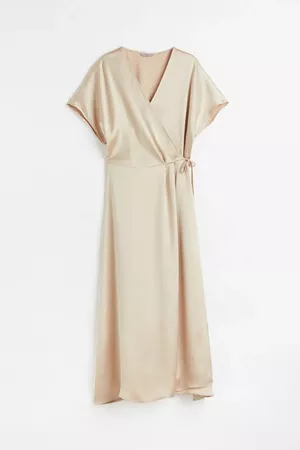 Satin Wrap-front Dress - Light beige - Ladies | H&M US