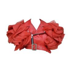 junya watanabe comme des garçons red faux leather ruffle cropped jacket