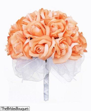 Peach Silk Rose Hand Tied Wedding Bouquet | 2 Dozen Silk Roses