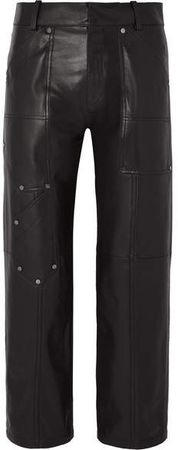 Studded Leather Straight-leg Pants - Black