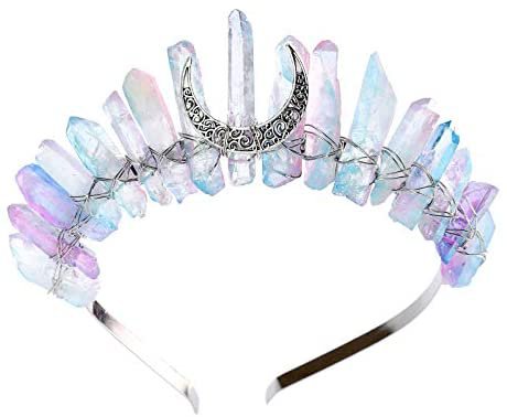 Amazon.com: AWAYTR Raw Crystal Quartz Crown – Rhinestone Tiara Mermaid Headband for Woman Weeding and Parties (Transparent(oblique)): Beauty