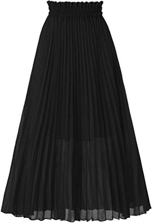 GOOBGS Women's Pleated A-Line High Waist Swing Flare Midi Skirt Black Small/Medium at Amazon Women’s Clothing store