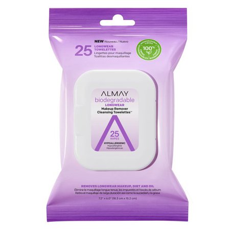 25 Count, Almay Makeup Remover Wipes, Longwear Makeup Biodegradable Cleansing Towelettes, Sensitive Skin, Hypoallergenic, Cruelty Free, Fragrance Free - Walmart.com