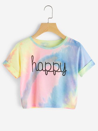 Water Color Letter Print Cuffed TeeFor Women-romwe