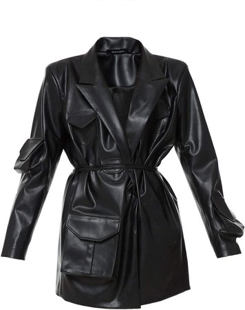 Mach & Mach Wrapped Faux Leather Blazer Dress Size: XS