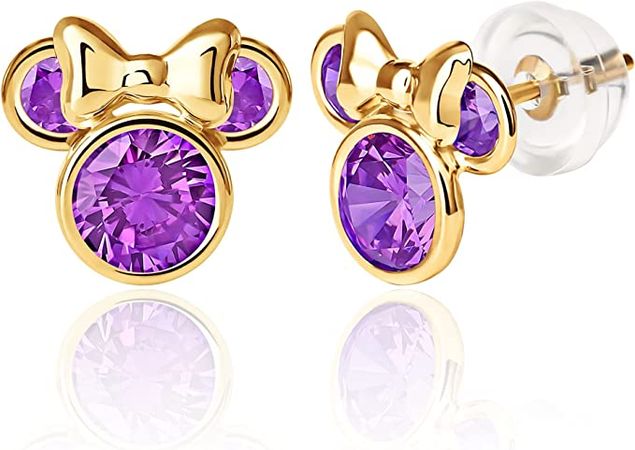Amazon.com: Disney Womens Minnie Mouse February Birthstone Earrings - Disney 10K Gold Stud Earrings - Faux Amethyst Earrings (February Purple Cubic Zirconia): Clothing, Shoes & Jewelry