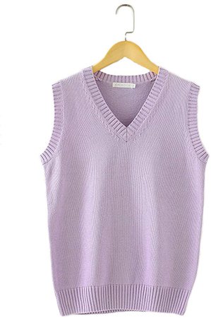 Amazon.com: Men Women Knitted Cotton V-Neck Vest JK Uniform Pullover Sleeveless Sweater School Cardigan Light Purple: Clothing