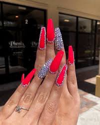 coffin baddie red acrylic nails - Google Search