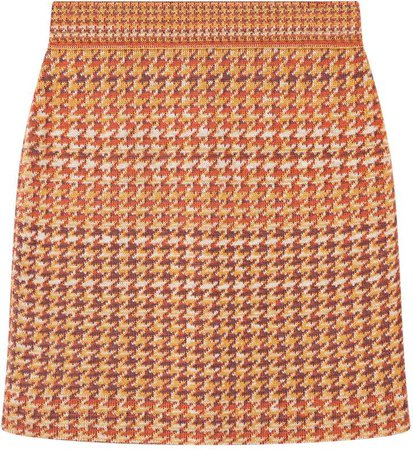 Studio Myr Knitted Knee Length Pencil Skirt In Pieds-De-Poule Pattern Tweed-Ginger