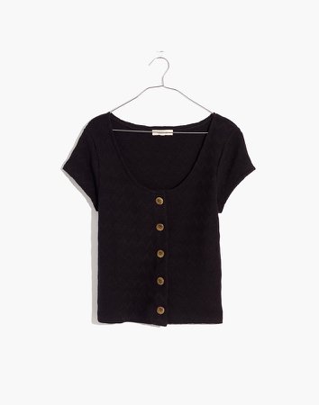 Knit Pointelle Button-Front Scoop Tee